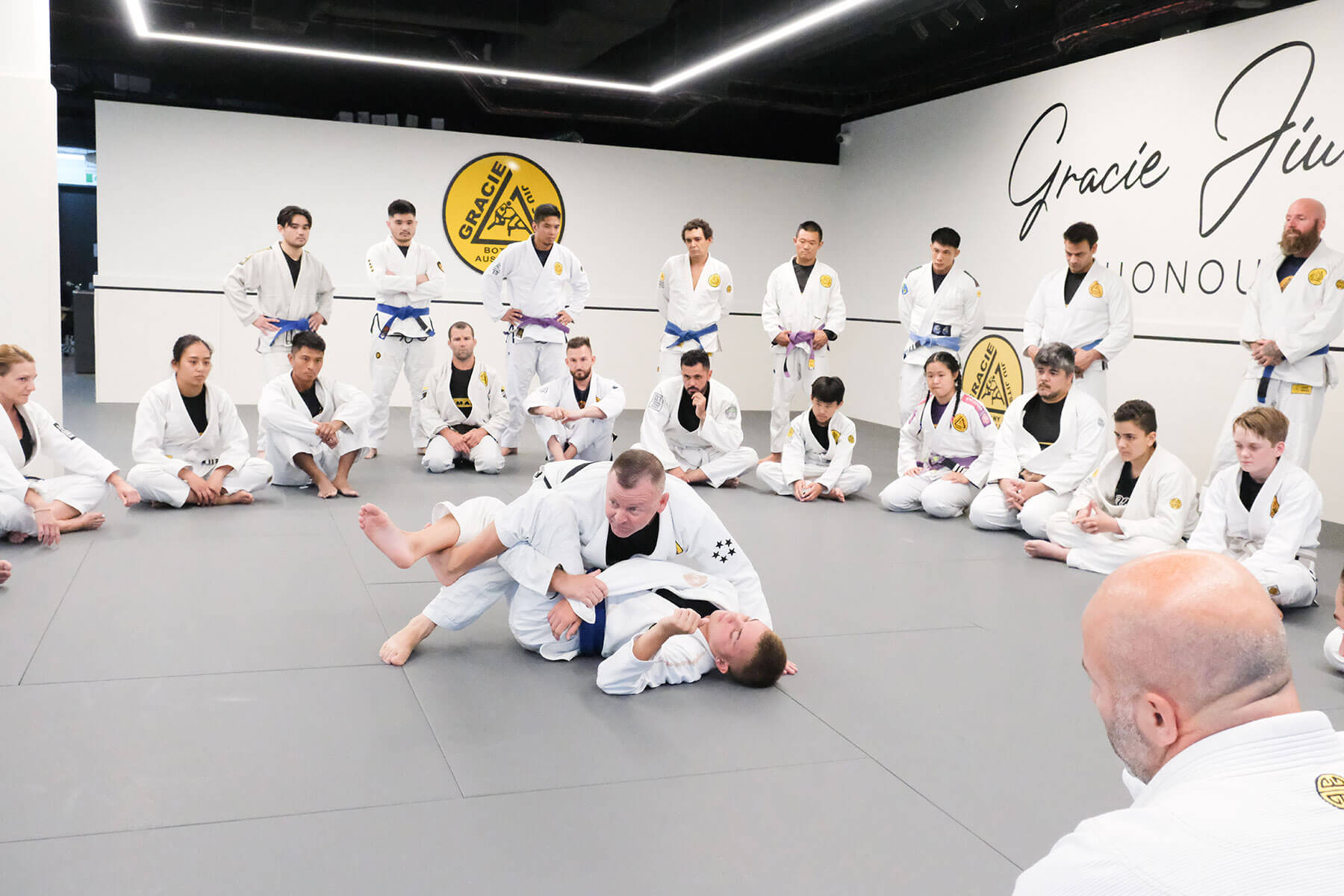 gracie botany bjj academy - head instructor showing students a bjj technique